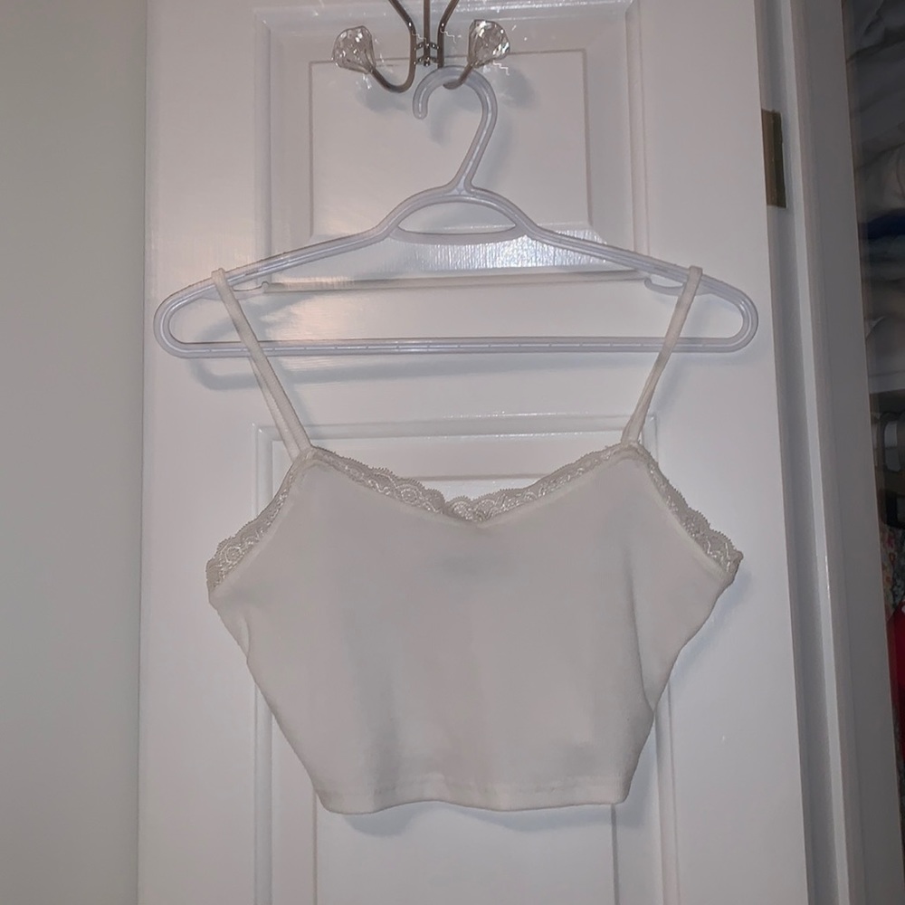 White Laced Cropped Tank Top